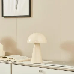 Lindby lampe de table LED rechargeable Nevijo, beige, Ø20cm, USB,| Lampes À Poser Led|Lampes À Poser Et Lampes De Table