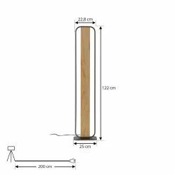 Lindby lampe sur pied LED Romilda, gris, bois, hauteur 122 cm| Lampadaires Led|Lampadaires