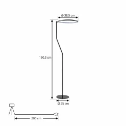 Lindby lampe sur pied LED Rayon, noir, métal, hauteur 150,3 cm| Lampadaires Led|Lampadaires