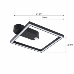 Lindby LED plafonnier Yulla, noir, détecteur de mouvement| Plafonniers Led|Plafonniers