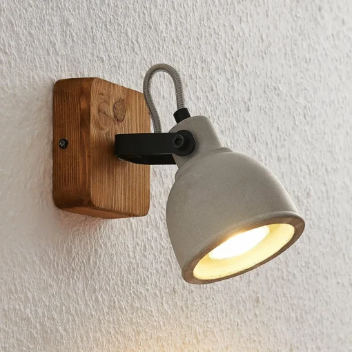 Lindby Mitis spot en bois et béton lot de 2| Appliques Murales Led|Appliques Murales