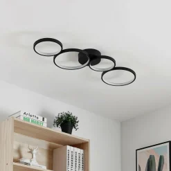 Lindby Plafonnier LED Evengeline, noir, aluminium, 88 cm| Plafonniers Led|Plafonniers