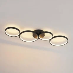 Lindby Plafonnier LED Evengeline, noir, aluminium, 88 cm| Plafonniers Led|Plafonniers