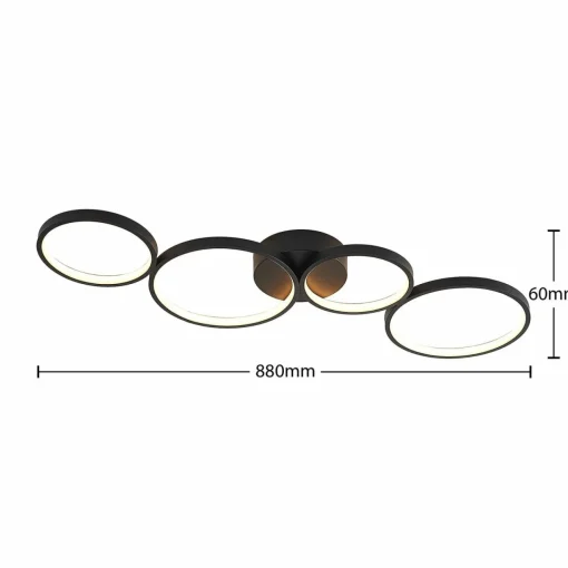Lindby Plafonnier LED Evengeline, noir, aluminium, 88 cm| Plafonniers Led|Plafonniers