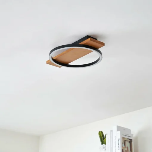 Lindby Plafonnier LED Galad, noir, bois, 30 cm, intensité variable| Plafonniers Led|Plafonniers