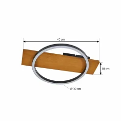 Lindby Plafonnier LED Galad, noir, bois, 30 cm, intensité variable| Plafonniers Led|Plafonniers