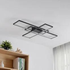 Lindby Plafonnier LED Tetson, noir, métal, intensité variable| Plafonniers Led|Plafonniers
