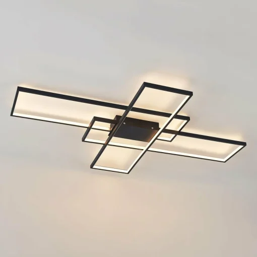 Lindby Plafonnier LED Tetson, noir, métal, intensité variable| Plafonniers Led|Plafonniers
