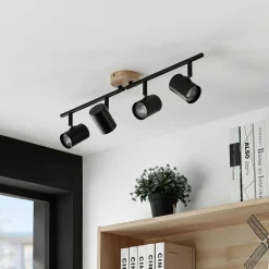 Lindby plafonnier Xiomara, 4 lampes, longueur 68 cm, bois| Luminaires Led D'Intérieur