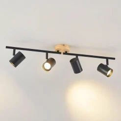 Lindby plafonnier Xiomara, 4 lampes, longueur 68 cm, bois| Luminaires Led D'Intérieur