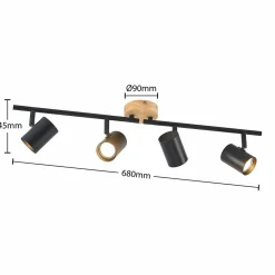 Lindby plafonnier Xiomara, 4 lampes, longueur 68 cm, bois| Luminaires Led D'Intérieur