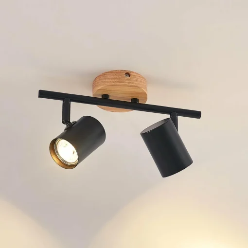 Lindby plafonnier Xiomara, à 2 lampes, longueur 27 cm, bois| Plafonniers Led|Plafonniers