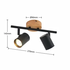 Lindby plafonnier Xiomara, à 2 lampes, longueur 27 cm, bois| Plafonniers Led|Plafonniers