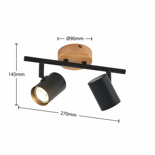 Lindby plafonnier Xiomara, à 2 lampes, longueur 27 cm, bois| Plafonniers Led|Plafonniers