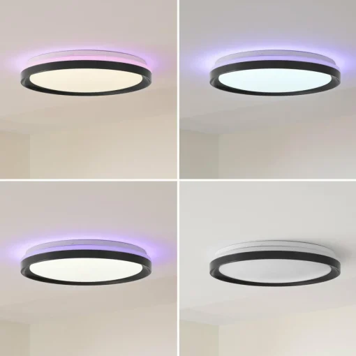Lindby Smart Plafonnier LED Ardena, RGBIC, hauteur 8,5cm, Tuya| Plafonniers Led|Plafonniers