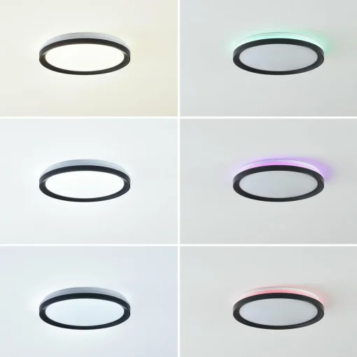 Lindby Smart Plafonnier LED Ardena, RGBIC, hauteur 8,5cm, Tuya| Plafonniers Led|Plafonniers