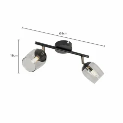 Lindby Spot Katjana, à 2 lampes, 27,5 cm de long, verre fumé| Spots Et Projecteurs Led|Spots