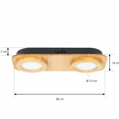Lindby spot LED Joren, bois, 38 x 16 cm, à 2 lampes, 3.000 K| Plafonniers Led|Plafonniers
