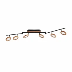 Lindby spot LED Manel, bois, 152 cm de long, à 6 lampes| Plafonniers Led|Plafonniers