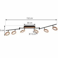 Lindby spot LED Manel, bois, 152 cm de long, à 6 lampes| Plafonniers Led|Plafonniers