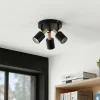 Lindby spot pour plafond Junes, 3 lampes, Ø 30 cm, noir, bois| Spots Et Projecteurs Led|Spots