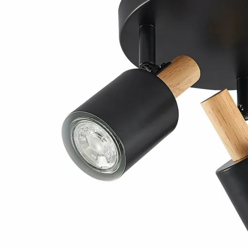 Lindby spot pour plafond Junes, 3 lampes, Ø 30 cm, noir, bois| Spots Et Projecteurs Led|Spots