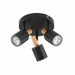 Lindby spot pour plafond Junes, 3 lampes, Ø 30 cm, noir, bois| Spots Et Projecteurs Led|Spots