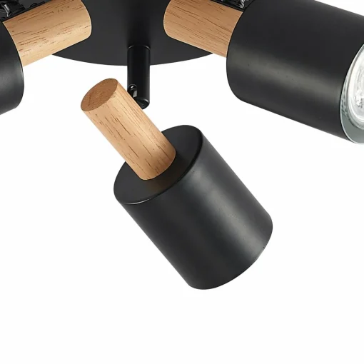 Lindby spot pour plafond Junes, 3 lampes, Ø 30 cm, noir, bois| Spots Et Projecteurs Led|Spots