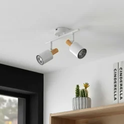 Lindby spot pour plafond Junes, 2 lampes, 33 cm de long, blanc, bois| Spots Et Projecteurs Led|Spots