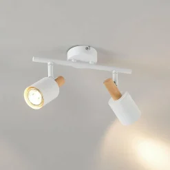 Lindby spot pour plafond Junes, 2 lampes, 33 cm de long, blanc, bois| Spots Et Projecteurs Led|Spots