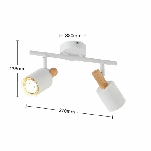 Lindby spot pour plafond Junes, 2 lampes, 33 cm de long, blanc, bois| Spots Et Projecteurs Led|Spots