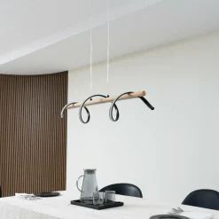 Lindby Suspension LED Spiraali, noir, bois, longueur 95 cm| Suspensions Led|Suspensions