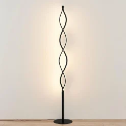 Lindby Welina lampadaire LED, torsadé, noir| Lampadaires Led|Lampadaires