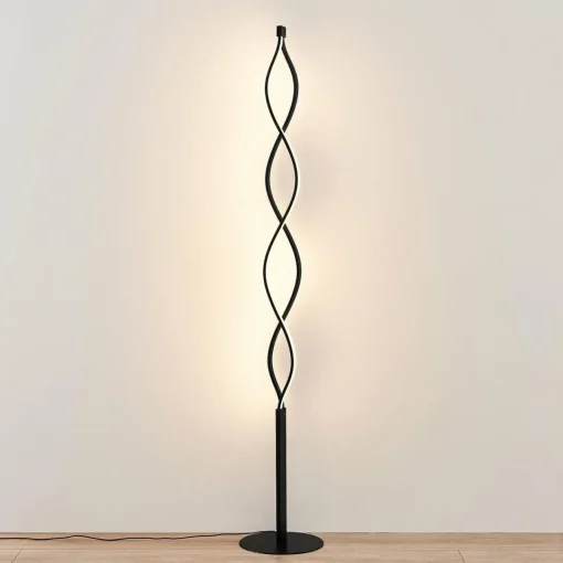 Lindby Welina lampadaire LED, torsadé, noir| Lampadaires Led|Lampadaires