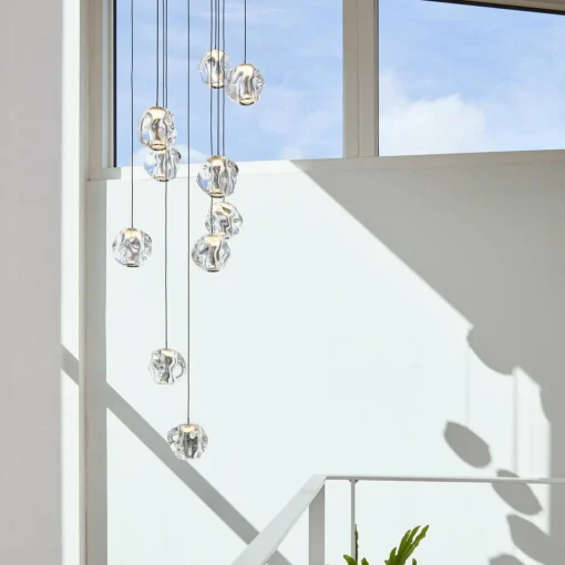 LOOM DESIGN Suspension LED Ice Ball, chrome/clair à 10 lampes| Suspensions Led|Suspensions