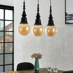 Lucande Gesja suspension 3 lampes allongée noire| Suspensions Led|Suspensions