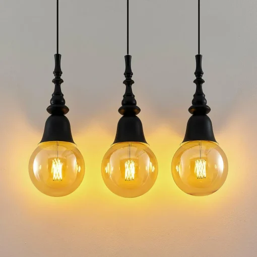 Lucande Gesja suspension 3 lampes allongée noire| Suspensions Led|Suspensions