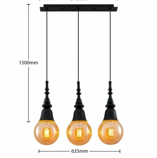 Lucande Gesja suspension 3 lampes allongée noire| Suspensions Led|Suspensions