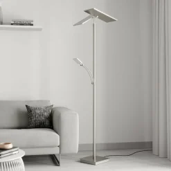 Lucande lampadaire à éclairage indirect Parthena, nickel| Lampadaires Led|Lampadaires