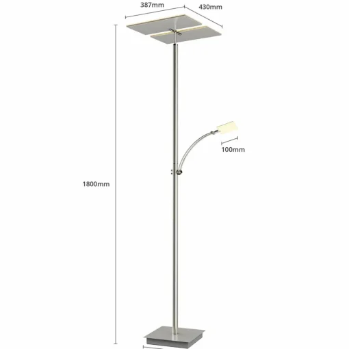 Lucande lampadaire à éclairage indirect Parthena, nickel| Lampadaires Led|Lampadaires