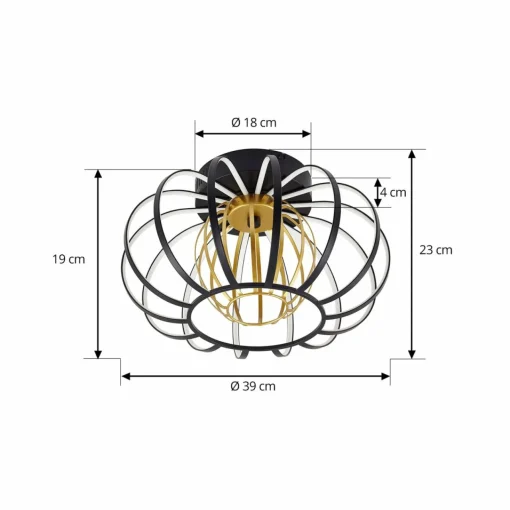 Lucande Plafonnier LED Birger, Ø 39cm, noir/or| Plafonniers Led|Plafonniers