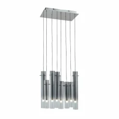 Lucande Plafonnier LED Korvitha, à 8 lampes, gris, verre| Suspensions Led|Suspensions
