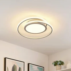 Lucande Plafonnier LED Noud, 49 cm, argent, aluminium, intensité variable| Plafonniers Led|Plafonniers