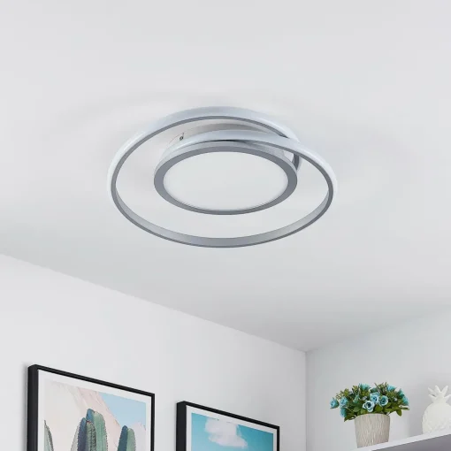 Lucande Plafonnier LED Noud, 49 cm, argent, aluminium, intensité variable| Plafonniers Led|Plafonniers
