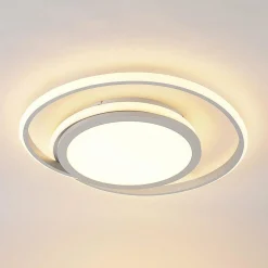 Lucande Plafonnier LED Noud, 49 cm, argent, aluminium, intensité variable| Plafonniers Led|Plafonniers