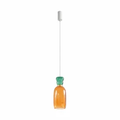 Lucande Suspension LED Fay, orange/vert foncé, verre, Ø 15 cm| Suspensions Led|Suspensions