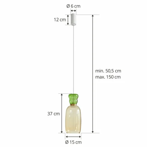 Lucande Suspension LED Fay, jaune/vert clair, verre, Ø 15 cm| Suspensions Led|Suspensions