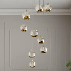Lucande Suspension LED Hayley, Ø 40 cm, 9 lampes, or, verre| Suspensions Led|Suspensions