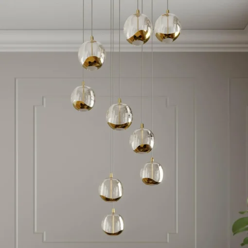 Lucande Suspension LED Hayley, Ø 40 cm, 9 lampes, or, verre| Suspensions Led|Suspensions