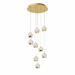 Lucande Suspension LED Hayley, Ø 40 cm, 9 lampes, or, verre| Suspensions Led|Suspensions